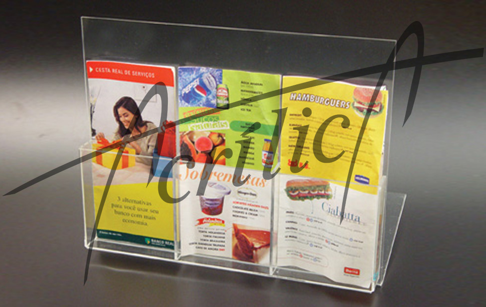 display acrilico com 3 bolsos para folhetos ss141